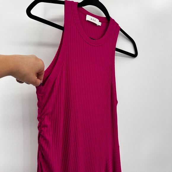 A.L.C. Pink Bea Ribbed Knit Stretch Bodycon Asymmetrical Hem Mini Dress Medium - Picture 6 of 10